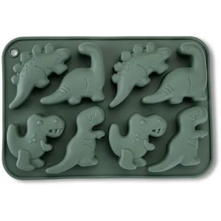 Fackelmann Eiswürfelform Dino aus Silikon – Flexibel und stabil, für Eiswürfel in süßen Dino-Designs, Graugrün, wiederverwendbar und spülmaschinengeeignet, 19x13x2 cm, Grün