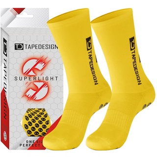 TAPEDESIGN - "Superlight" - 1 Paar Rutschfeste, ultraleichte Fußballsocken Gelb mit gummierten Noppen (Unisex) - Sport-Socken mit Grip für Damen & Herren - Anti-Rutsch Fussball-Socken atmungsaktiv