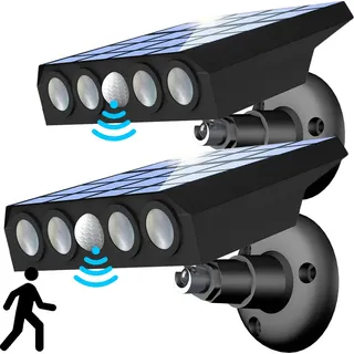 2 Stück-Solarleuchten für Außen Garten mit Bewegungsmelder, LED Solar Straßenleuchte Aussenlampe IP65 Wasserdichte 3 Modi Gartenleuchten, Warmweiß