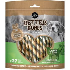 BetterBones – weicher Kausnack für Hunde, ohne Rohhaut, umwickelte Twists mit Lamm und Minze, 12,5cm, 27er Pack
