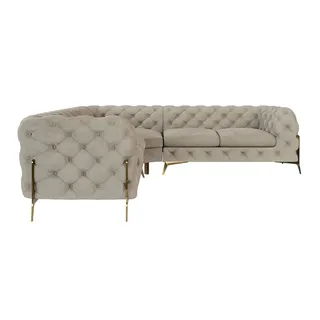 s-style möbel Chesterfield Eckcouch Samt 2-Sitzer Dunkle Creme