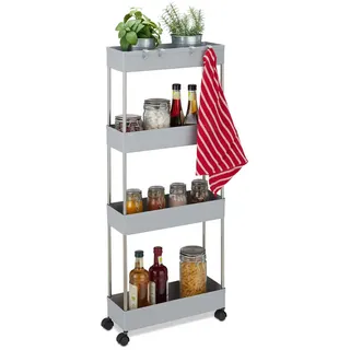 Relaxdays Nischenwagen , Grau , Metall, Kunststoff , 15.5x98x40.5 cm , Esszimmer, Servierwagen