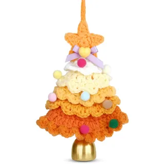 AWARDSEN Gelb Handgehäkelt Mini Weihnachtsbaum mit Glöckchen, für Weihnachtsdeko Türknauf Weihnachten Advent Kreative Geschenke, Deko Weihnachten Geschenke für Frauen