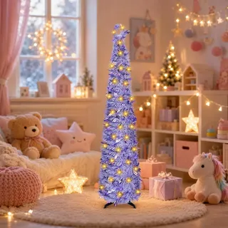 BigKing Künstlicher Weihnachtsbaum 150cm Faltbarer Mit Beleuchtung Deko | Kunst Weihnachtsbaum Mit Ständer LED Lichterkette Geschmückter Weihnachtsbaum Für Wohnzimmer Büro Party