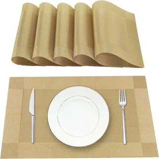 Antislip-Placemats, Set aus 6 Stück, 70% PVC, 30% Polyester, Hitzebeständig, für den Küchentisch, Gold - Gold