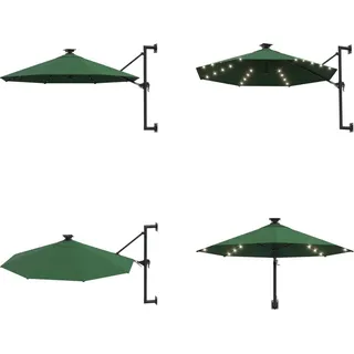 vidaXL Sonnenschirm Wandmontage mit LEDs und Metallmast 300 cm Grün - Sonnenschirm - Sonnenschirme - Gartenschirm - Gartenschirme - Grün