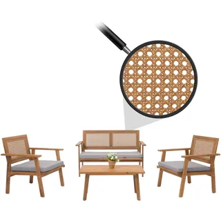 Mendler Garten-Garnitur HWC-N46, Lounge-Set Gartenlounge Bank Sessel Tisch, Holz Akazie MVG-zertifiziert - Kissen grau