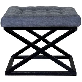 Atelier Del Sofa Stilvoller Pouf mit Metallgestell, 50 cm x 42 cm x 40 cm | 100% Polyester-Babyface-Stoff in Schwarz und Blau | Ideal für Moderne Wohnräume