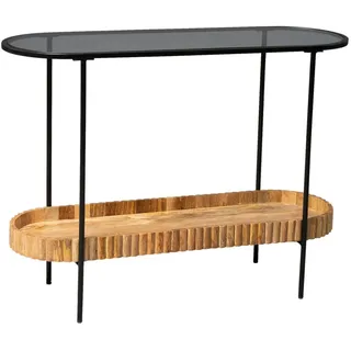 Landscape Konsolentisch , Braun , Holz, Glas , Mangoholz , oval , Rundrohr , 36x78x107 cm , einfacher Aufbau , Holzmöbel, Holztische, Wohnzimmertische Holz, Konsolentische Holz