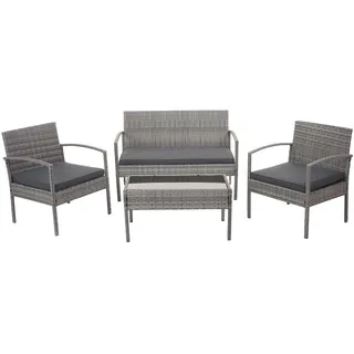 Mendler Poly-Rattan Garnitur HWC-F56, Balkon-/Garten-/Lounge-Set Sitzgruppe ~ grau, Kissen dunkelgrau