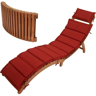 DEGAMO Gartenliege Klappliege PANAMA, Holz Akazie geölt, mit Wendeauflage rot - Braun, Rot