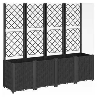 Pflanzkübel mit Rankgitter, Blumenkübel in Rattan-Optik, Blumentopf für Terrasse und Garten, Schwarz