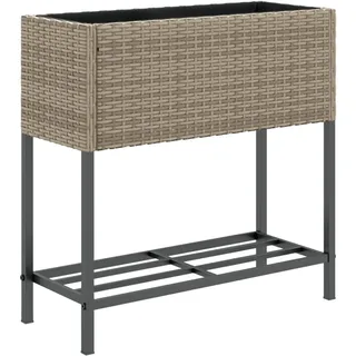 Pflanzkübel mit Ablage Grau Poly Rattan - Grau