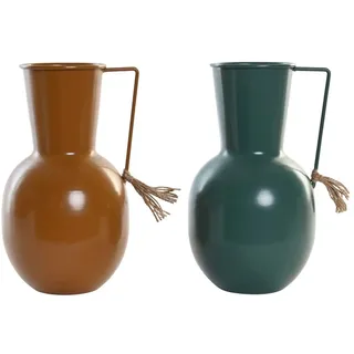 DKD Home Decor Vase 14,5 x 13 x 24 cm, Metall, Orange, Senfgrün (2 Stück)