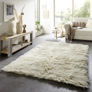 THEKO Wollteppich »Flokos 2« rund 70 mm Höhe original griechischer Flokati, Hochflor, Uni Farben, reine Wolle, beige