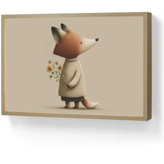 OnlyWow Nachttischlampe MIT Akku Fuchs - Gelbe Blumen - Minimalistisch 60x40 cm , Taupe , Holzwerkstoff , Rechteckig , LED integrated , 60x40x8 cm , Lampen & Leuchten, Innenbeleuchtung, Nachtlichter