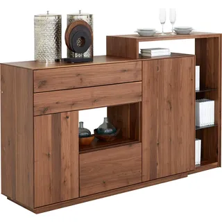 Anrei Highboard , Grau, Nussbaumfarben , Holz, Holzwerkstoff , Astnuss , massiv , 3 Fächer , 2 Schublade(n) Schubladen , 198x119x46 cm , Made in Austria , Typenauswahl, individuell planbar, Beimöbel erhältlich, stehend, in verschiedenen Holzarten erhältlich , Kleinmöbel, Kommoden, Highboards