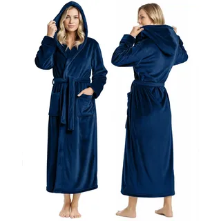 NY Threads Bademantel für Damen, mit Kapuze, Plüsch-Fleece, langer Bademantel für Damen, flauschig weicher Damen-Bademantel