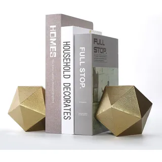 Ambipolar Geometrische dekorative Buchstützen in Kugelform, Moderne Gusseisen-Gold-Buchstützen für Schreibtisch, Bücherregal, Raumdekoration, Heimbüro, Buchständer oder Organizer, 2er-Set