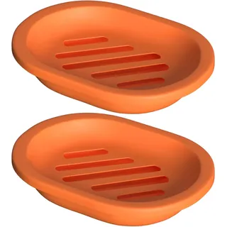Topsky 2 Stück Seifenschale Seifenhalter mit Abfluss für Dusche, doppellagige Kunststoff-Drainagebox für Badezimmer – Orange