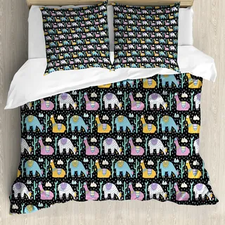 ABAKUHAUS Alpaka Bettbezug Set für Einzelbetten, Orient Fluffy Tiere Kaktus, Milbensicher Allergiker geeignet mit Kissenbezug, 155 cm x 220 cm - 80 x 80 cm, Koksgraue Multicolor - Grün