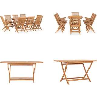 vidaXL 9 tlg. Garten Essgruppe Klappbar Massivholz Teak - Gartenmöbel-Set - Gartenmöbel-Sets - Gartentisch Und Stühle - Gartentische Und Stühle - Braun