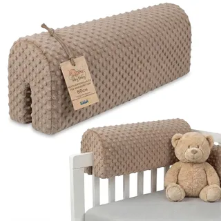 Totsy Baby Bettkantenschutz für Kinderbetten Minky 50 cm - Schutz für Bettrahmen Baby Bett rausfallschutz für boxspringbett bettgitter mit Minky Bezug Kantenschutz Kinder Babybett Beige