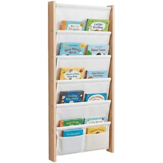 Relaxdays Kinderregal mit 7 Stofftaschen 118 x 44,5 x 6 cm MDF weiß/multicolor
