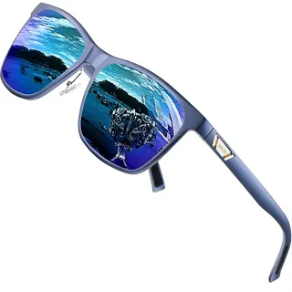 DUCO Polarisiert Sonnenbrille für Herren mit UV400 Schutz Retro Rechteckig Rahmen Ultraleichte Metallrahmen Brillengläser Fahrerbrille Sportsonnenbrille 3029H (Hellblau Rahmen Blau Linse)