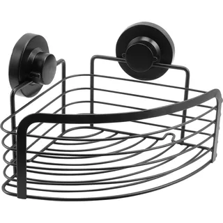 Cornat Eckkorb 3 in 1 - Extra hoher Korb - Zur Eckmontage - 3 verschiedene Befestigungsoptionen mit Saugnapf, Klebepad & Bohren - Schwarz / Duschregal / Duschablage / T3402701, Kunststoff