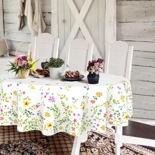 Yighty Ovale Tischdecke mit Blumenmuster, 152,4 x 213,3 cm, Frühlings-Aquarell-Blume, Landhausstil, Polyester, wasserdicht, geeignet für Bauernhaus-Küchendekoration, Innen- und Außenbereich, Party