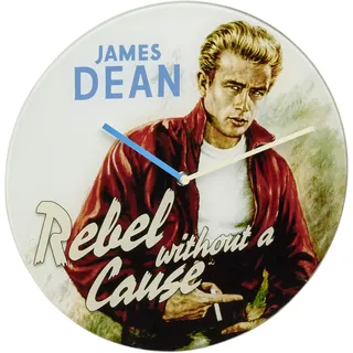 TFA Dostmann Analoge Wanduhr Cinema Legends, 60.3059.12, James Dean Motiv, aus Glas, Vintage Design, 30 cm Durchmesser, beige