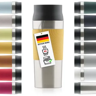 Blumtal Thermobecher 350 ml - Kaffeebecher to go aus Edelstahl - auslaufsicherer Isolierbecher kalt/heiß - Mug mit 360° Trinköffnung - Thermosbecher + Quick-Press-Verschluss - Coffee Mug - Dunkelgelb