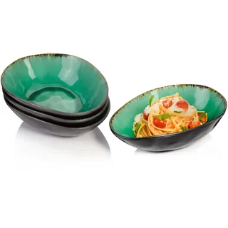 Sänger Pastateller SET Palm Beach - 4 teilig aus Steingut , Grün , Keramik , 4-teilig , kratzfest , Geschirr, Teller, Pastateller