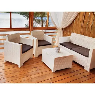 Dmora - Lounge-Set für den Außenbereich Venere, Garten-Set mit Kissen, Lounge-Set für den Innenbereich in Rattan-Optik, 100% Made in Italy, Weiß