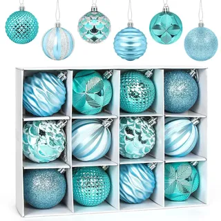 Weihnachtskugeln Blau 6cm, 12 Stück Christbaumkugeln Kunststoff, Kugeln Weihnachtsdeko, Weihnachtskugeln Ornamente, Glänzend Weihnachtsbaum Deko für Party Hochzeit Weihnachten