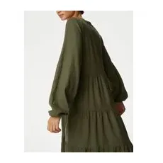 Womens M&S Collection Linen Rich V-Neck Midaxi Tiered Dress - Hunter Green, Hunter Green - 8-REG