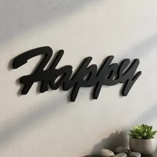 Mucola Dekoschild Happy in Schwarz MDF Holz Schild Aufhängen Holzschrift Wanddeko MDF Holz Deko Schriftzug Buchstaben Holzbuchstaben Monogramm Tischdeko 3D - Schwarz