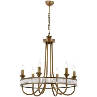 Opviq Elegant Vintage Chandelier, Metal Body, 110 cm Height, 60 cm Diameter, 6 x E14 Max 40W, Copper Finish | Perfect for Modern & Traditional Spaces