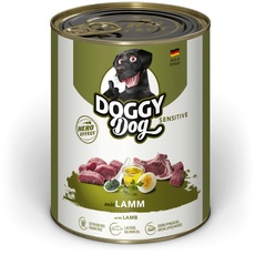 DOGGY Dog Paté Lamm Sensitive, 6 x 800 g, Nassfutter für Hunde, getreidefreies Hundefutter mit Lachsöl und Grünlippmuschel, besonders gut verträgliches Alleinfuttermittel, Made in Germany