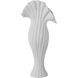 DRW Bodenvase aus Keramik, schlanke Form, Sandweiß und Gold, 25 x 13 x 54 cm