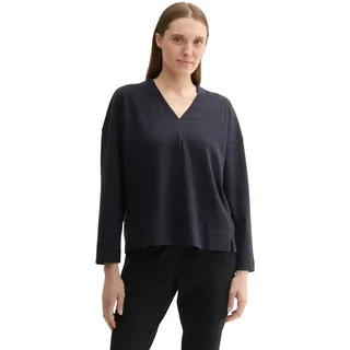 Sweatshirt TOM TAILOR, Damen, Gr. L (40), blau (sky captain blau), Web, Obermaterial: 77% Polyester, 20% Baumwolle, 3% Elasthan, unifarben, bequem hüftlang, V-Ausschnitt, Sweatshirts Sweatshirt, mit Struktur und V-Ausschnitt