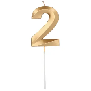 Folat 24232 Kuchen Kerze Glamour Ziffer/Zahl 2 Gold Metallic Geburtstagskerzen für Geburtstag, Geburtstagsdeko, für Kinder Partys, Hochzeiten, Firmenfeiern, Jubiläen