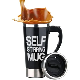 Mengshen Die selbstrührende Tasse Self Stirring Mug - Portable Lazy Auto Mixing Tea Coffee Cup Perfect for Office Home Outdoor Travel Gift 450ml, A008A Black