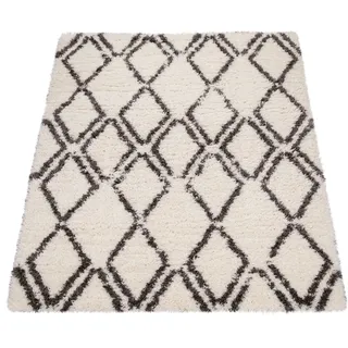 Paco Home - Hochflor Teppich Wohnzimmer Shaggy Langflor Skandi Rauten Muster Grau Creme 160x230 cm