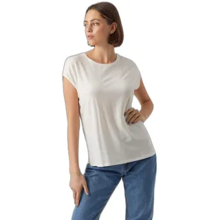 VERO MODA Damen Einfarbiges Stretch T-Shirt Basic Rundhals Top Oberteil Tief Angesetzte Schultern VMAVA