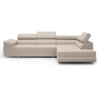 FEDVE Ecksofa Eckcouch Warton L Form Schlaffunktion Couch Bettkästen Wohnlandschaft Seite Rechts Cord-Möbelstoff Beige (Poso 02) - Beige