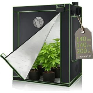 HIGHWERK Growzelt 140 x 140 x 200 cm, Indoor Grow tent, schwarz grün, Homegrow, Growschrank, Pflanzenzelt
