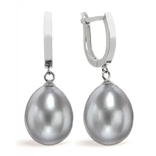 Damen Perlenohrringe, Süßwasserzuchtperlen Tropfenform 10,5-11 mm weiß und grau von Secret & You - Hochwertiges Sterling Silber 925