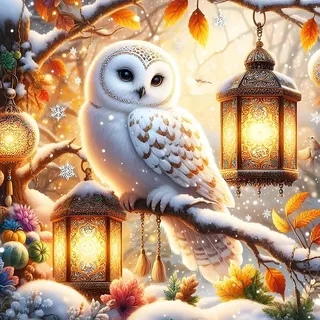 GDYEEH Niedliches Eule Diamond Painting Kits Erwachsene, 5D Laternen Diamant Kunst Bilder Anfänger, DIY Runder Vollbohrer Schneeflocken Diamanten Malerei Stickerei Geschenke Home Wand Dekor 30x30 cm